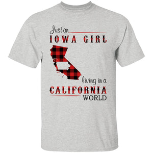 Just An Iowa Girl Living In A California World T-shirt - T-shirt Born Live Plaid Red Teezalo