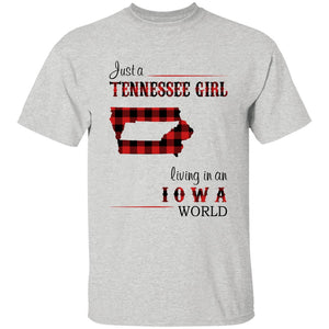 Just A Tennessee Girl Living In An Iowa World T-shirt - T-shirt Born Live Plaid Red Teezalo