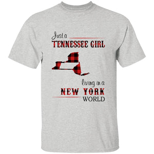 Just A Tennessee Girl Living In A New York World T-shirt - T-shirt Born Live Plaid Red Teezalo