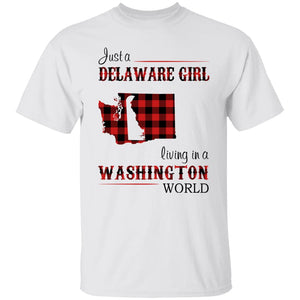 Just A Delaware Girl Living In A Washington World T-shirt - T-shirt Born Live Plaid Red Teezalo