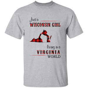Just A Wisconsin Girl Living In A Virginia World T-shirt - T-shirt Born Live Plaid Red Teezalo