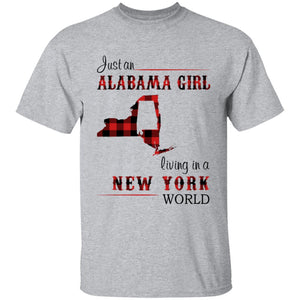 Just An Alabama Girl Living In A New York World T-shirt - T-shirt Born Live Plaid Red Teezalo