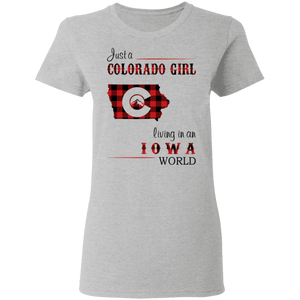 Just A Colorado Girl Living In An Iowa World T-shirt - T-shirt Born Live Plaid Red Teezalo