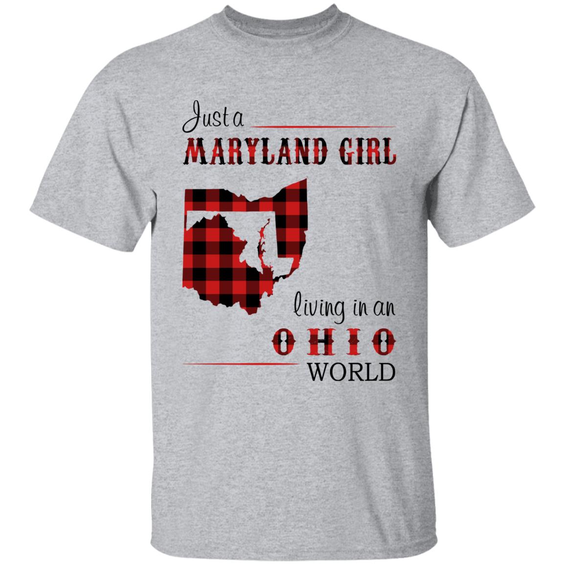 Just A Maryland Girl Living In An Ohio World T-shirt - T-shirt Born Live Plaid Red Teezalo