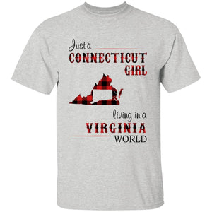 Just A Connecticut Girl Living In A Virginia World T-shirt - T-shirt Born Live Plaid Red Teezalo