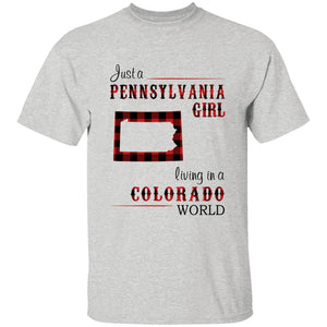 Just A Pennsylvania Girl Living In A Colorado World T-shirt - T-shirt Born Live Plaid Red Teezalo