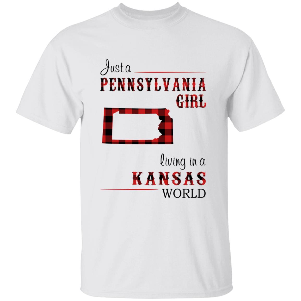 Just A Pennsylvania Girl Living In A Kansas World T-shirt - T-shirt Born Live Plaid Red Teezalo