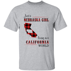 Just A Nebraska Girl Living In A California World T-shirt - T-shirt Born Live Plaid Red Teezalo