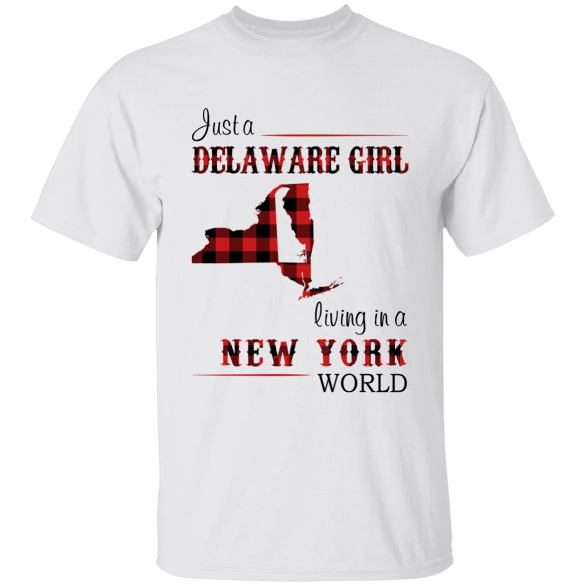 Just A Delaware Girl Living In A New York World T-shirt - T-shirt Born Live Plaid Red Teezalo