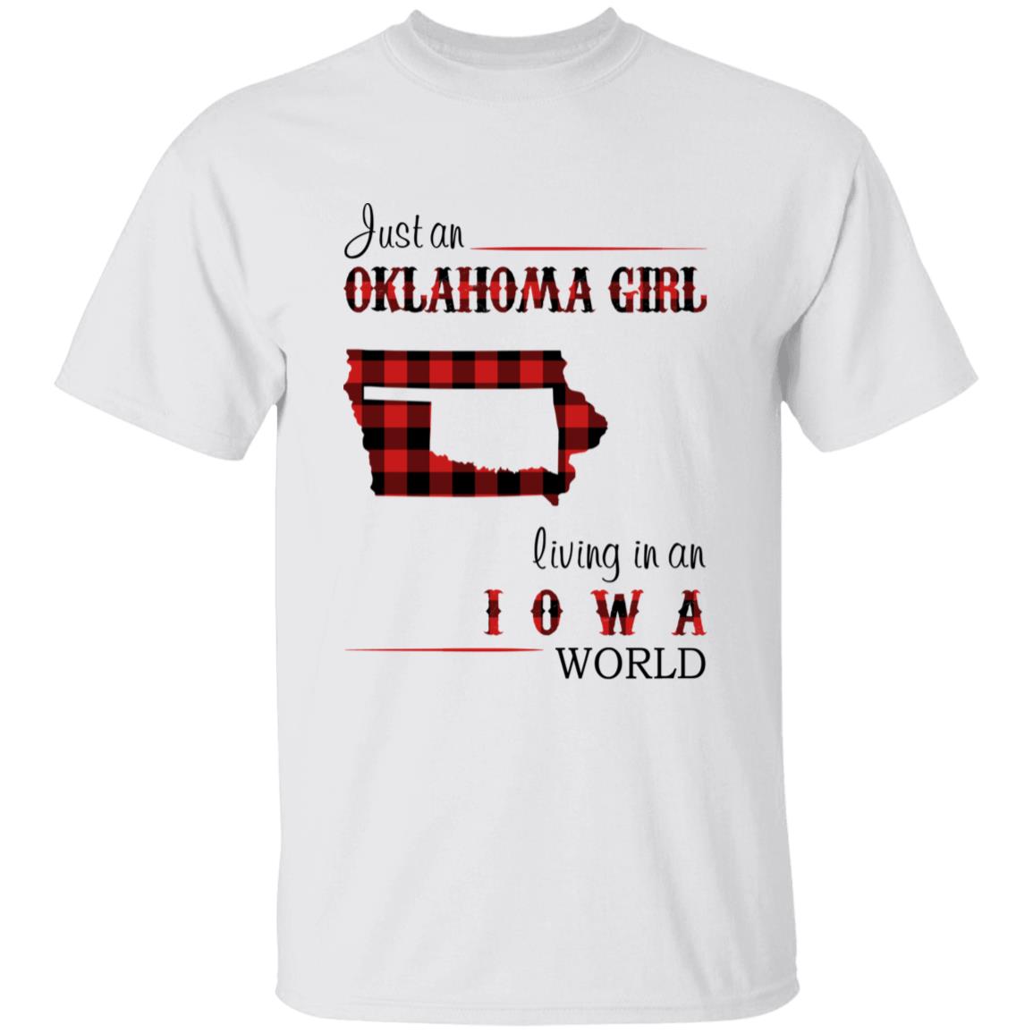 Just An Oklahoma Girl Living In An Iowa World T-shirt - T-shirt Born Live Plaid Red Teezalo