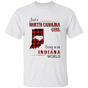 Just A North Carolina Girl Living In An Indiana World T-shirt - T-shirt Born Live Plaid Red Teezalo