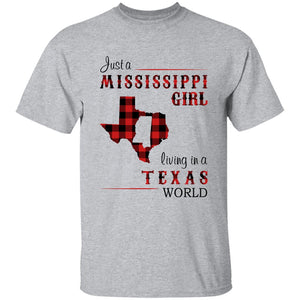 Just A Mississippi Girl Living In A Texas World T-shirt - T-shirt Born Live Plaid Red Teezalo