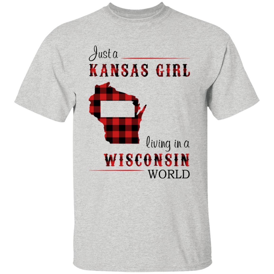 Just A Kansas Girl Living In A Wisconsin World T-shirt - T-shirt Born Live Plaid Red Teezalo