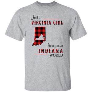 Just A Virginia Girl Living In An Indiana World T-shirt - T-shirt Born Live Plaid Red Teezalo