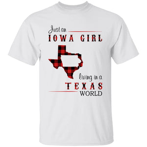 Just An Iowa Girl Living In A Texas World T-shirt - T-shirt Born Live Plaid Red Teezalo