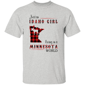 Just An Idaho Girl Living In A Minnesota World T-shirt - T-shirt Born Live Plaid Red Teezalo