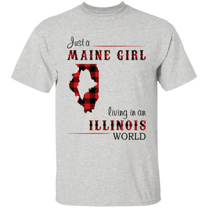 Just A Maine Girl Living In An Illinois World T-shirt - T-shirt Born Live Plaid Red Teezalo