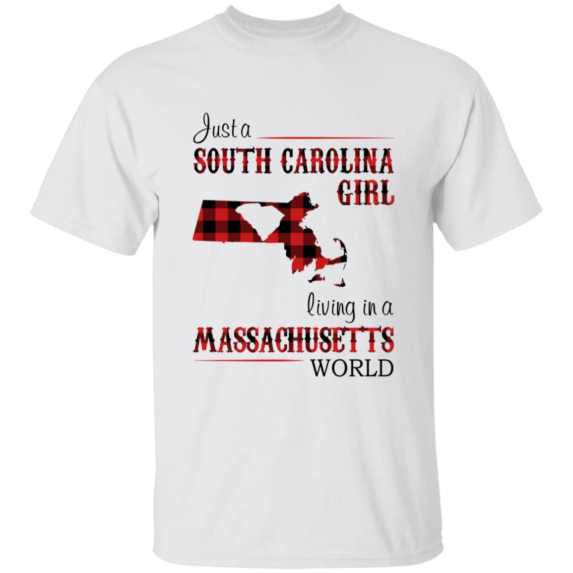 Just A South Carolina Girl Living In A Massachusetts World T-shirt - T-shirt Born Live Plaid Red Teezalo