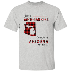 Just A Michigan Girl Living In An Arizona World T-shirt - T-shirt Born Live Plaid Red Teezalo