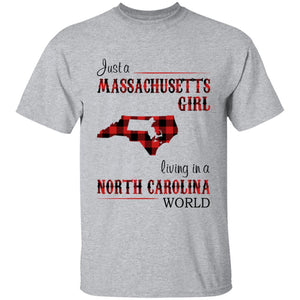 Just A Massachusetts Girl Living In A North Carolina World T-shirt - T-shirt Born Live Plaid Red Teezalo
