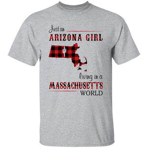 Just An Arizona Girl Living In A Massachusetts World T-shirt - T-shirt Born Live Plaid Red Teezalo