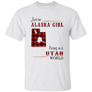 Just An Alaska Girl Living In A Utah World T-shirt - T-shirt Born Live Plaid Red Teezalo