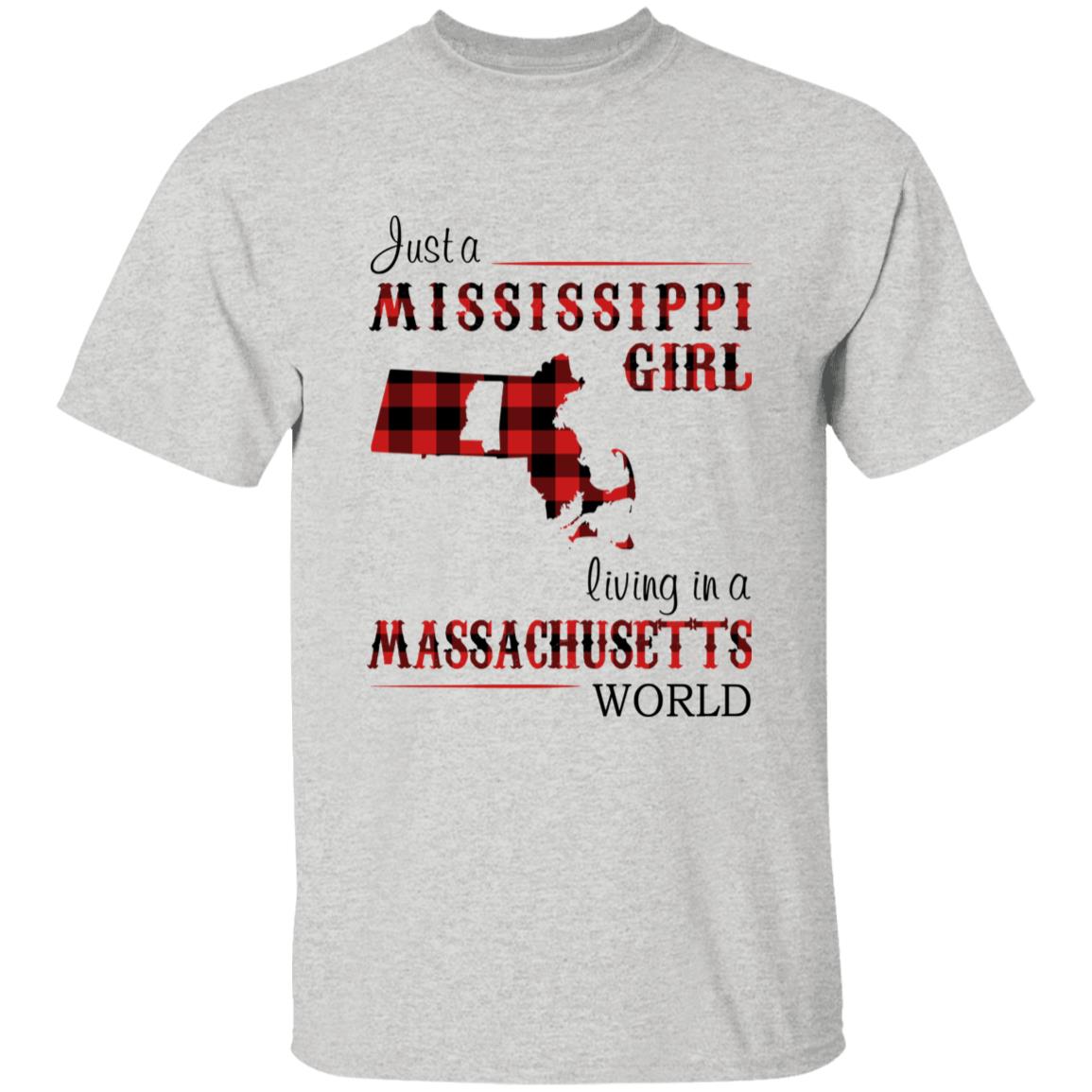 Just A Mississippi Girl Living In A Massachusetts World T-shirt - T-shirt Born Live Plaid Red Teezalo