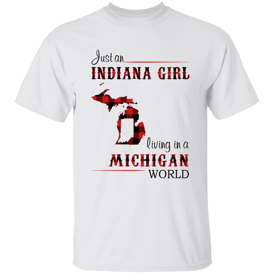 Just An Indiana Girl Living In A Michigan World T-shirt - T-shirt Born Live Plaid Red Teezalo