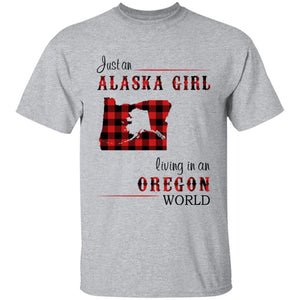 Just An Alaska Girl Living In An Oregon World T-shirt - T-shirt Born Live Plaid Red Teezalo