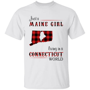 Just A Maine Girl Living In A Connecticut World T-shirt - T-shirt Born Live Plaid Red Teezalo