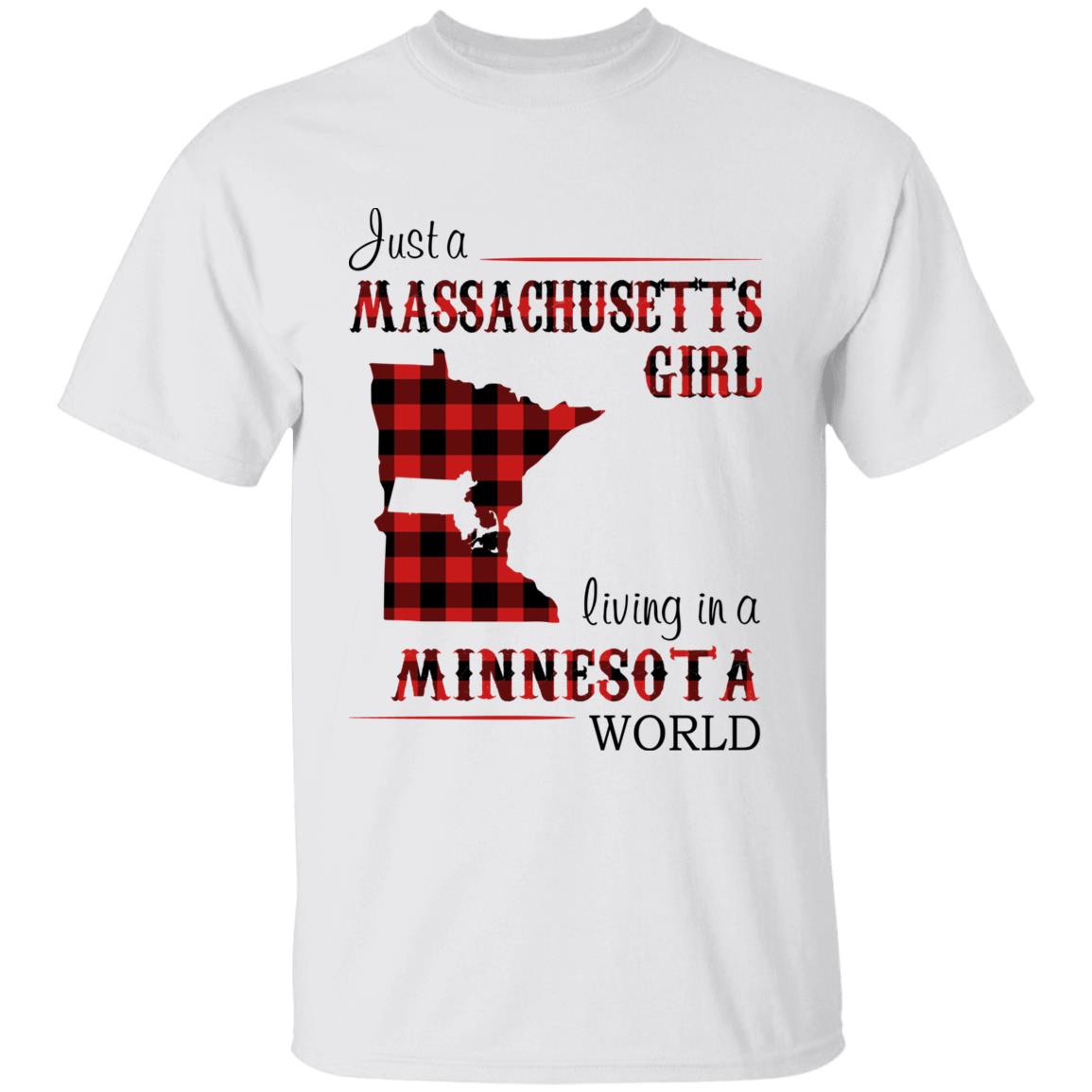 Just A Massachusetts Girl Living In A Minnesota World T-shirt - T-shirt Born Live Plaid Red Teezalo