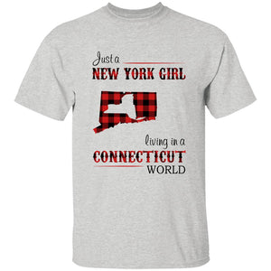Just A New York Girl Living In A Connecticut World T-shirt - T-shirt Born Live Plaid Red Teezalo