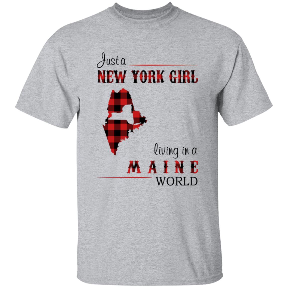 Just A New York Girl Living In A Maine World T-shirt - T-shirt Born Live Plaid Red Teezalo