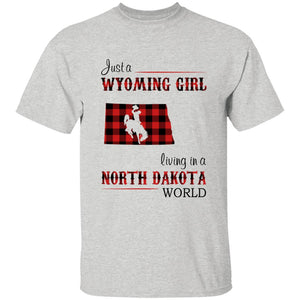 Just A Wyoming Girl Living In A North Dakota World T-shirt - T-shirt Born Live Plaid Red Teezalo