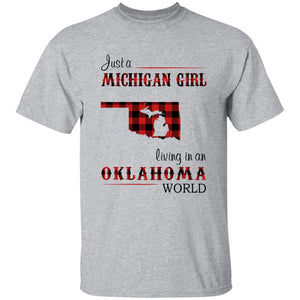 Just A Michigan Girl Living In An Oklahoma World T-shirt - T-shirt Born Live Plaid Red Teezalo