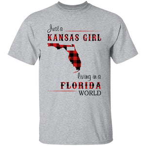 Just A Kansas Girl Living In A Florida World T-shirt - T-shirt Born Live Plaid Red Teezalo