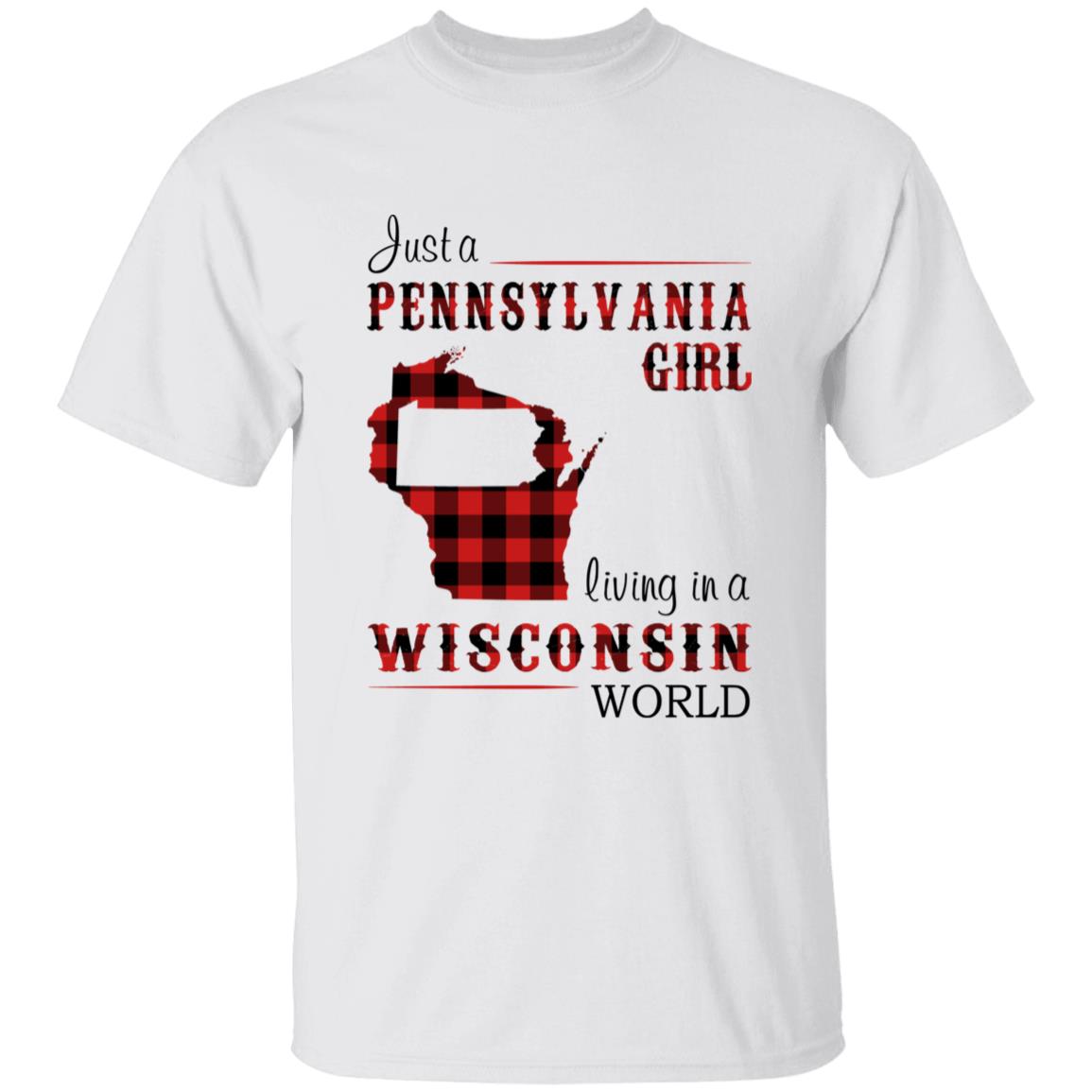 Just A Pennsylvania Girl Living In A Wisconsin World T-shirt - T-shirt Born Live Plaid Red Teezalo