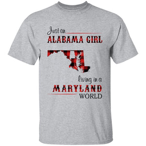 Just An Alabama Girl Living In A Maryland World T-shirt - T-shirt Born Live Plaid Red Teezalo