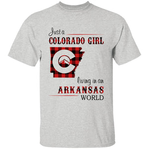 Just A Colorado Girl Living In An Arkansas World T-shirt - T-shirt Born Live Plaid Red Teezalo