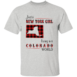 Just A New York Girl Living In A Colorado World T-shirt - T-shirt Born Live Plaid Red Teezalo