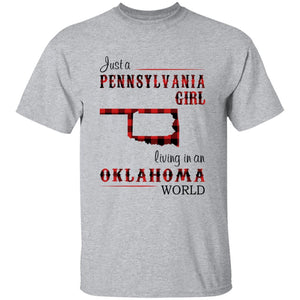 Just A Pennsylvania Girl Living In An Oklahoma World T-shirt - T-shirt Born Live Plaid Red Teezalo