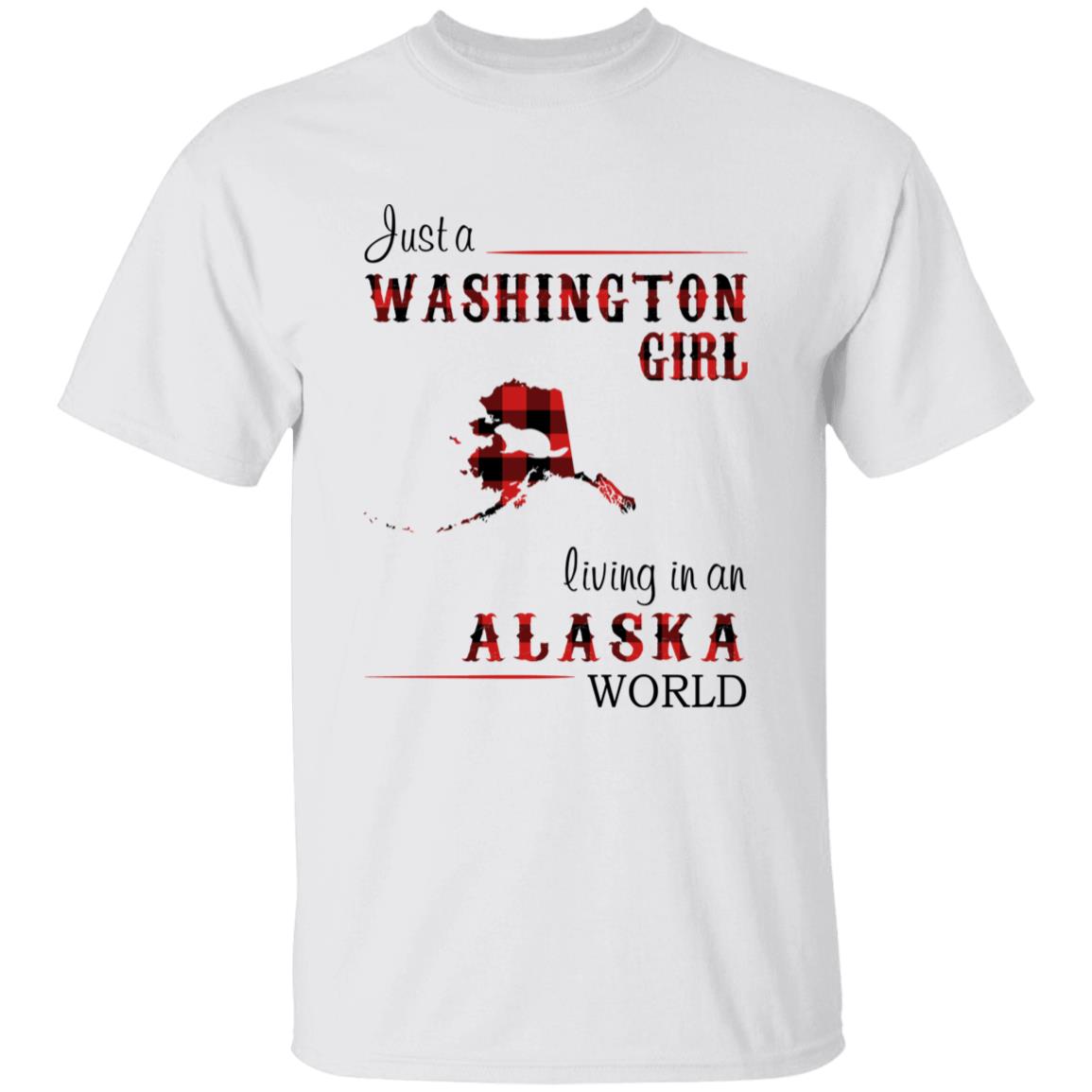 Just A Washington Girl Living In An Alaska World T-shirt - T-shirt Born Live Plaid Red Teezalo