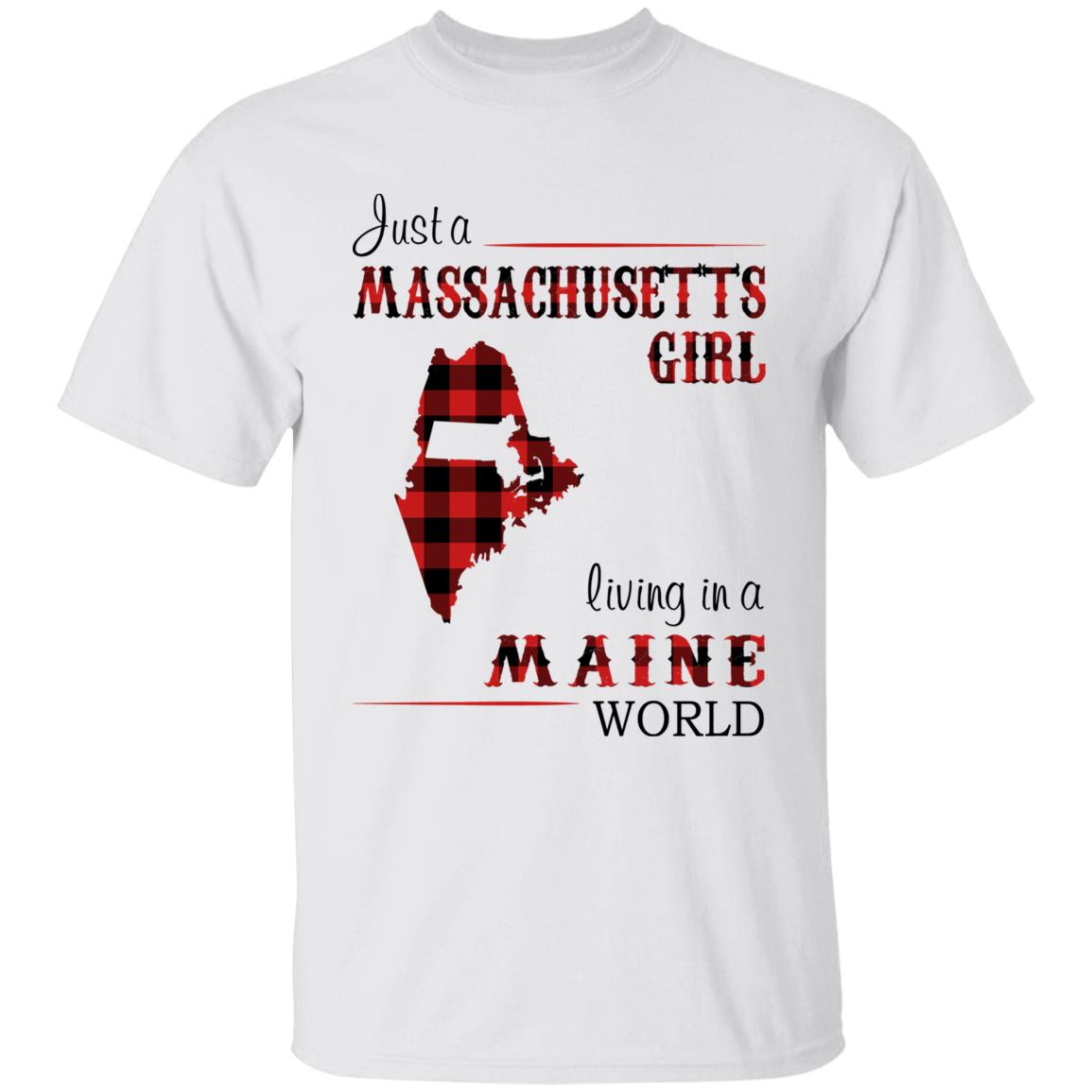 Just A Massachusetts Girl Living In A Maine World T-shirt - T-shirt Born Live Plaid Red Teezalo