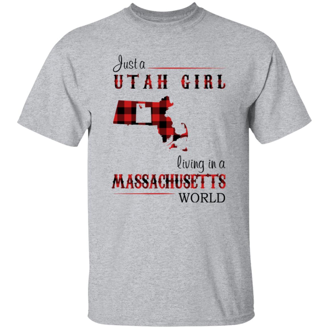 Just A Utah Girl Living In A Massachusetts World T-shirt - T-shirt Born Live Plaid Red Teezalo