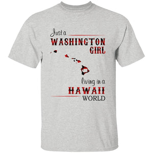 Just A Washington Girl Living In A Hawaii World T-shirt - T-shirt Born Live Plaid Red Teezalo