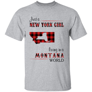 Just A New York Girl Living In A Montana World T-shirt - T-shirt Born Live Plaid Red Teezalo