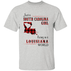 Just A South Carolina Girl Living In An Louisiana World T-shirt - T-shirt Born Live Plaid Red Teezalo
