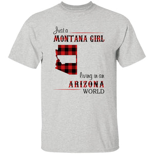 Just A Montana Girl Living In An Arizona World T-shirt - T-shirt Born Live Plaid Red Teezalo