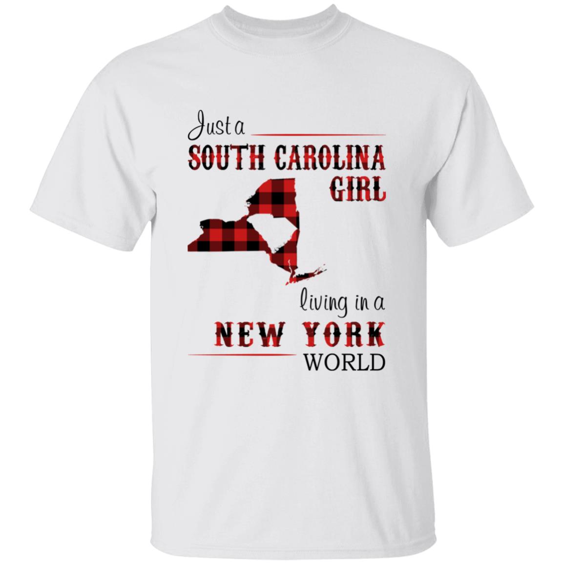 Just A South Carolina Girl Living In A New York World T-shirt - T-shirt Born Live Plaid Red Teezalo