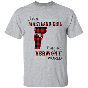 Just A Maryland Girl Living In A Vermont World T-shirt - T-shirt Born Live Plaid Red Teezalo